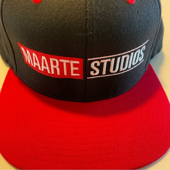 YUPOONG - “Maarte Studios” SnapBack Hat, Black and Red - Picture 5 of 7